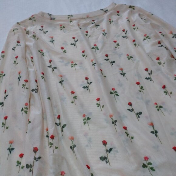 Fover Cute Sheer Crew Neck Cut & Sew Top Floral Print Size M - Picture 7 of 7